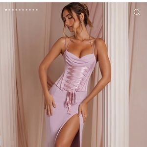 Oh Polly CORALIE Lace Up Corset Maxi Dress - Dusty Pink